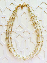 Load image into Gallery viewer, All that Glitters is GOLD, Statement 3 Strand statement necklace, pretty big beaded chunky jewelry, golden shiny metallic jewelry necklace