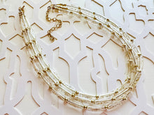 Load image into Gallery viewer, All that Glitters is GOLD, Statement 3 Strand statement necklace, pretty big beaded chunky jewelry, golden shiny metallic jewelry necklace