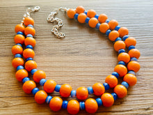 Load image into Gallery viewer, 2 Strand Wood Beaded Necklace, blue & orange Jewelry Chunky statement necklace, big beaded necklace jewelry, natural smooth wood geometric