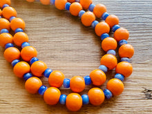 Load image into Gallery viewer, 2 Strand Wood Beaded Necklace, blue & orange Jewelry Chunky statement necklace, big beaded necklace jewelry, natural smooth wood geometric
