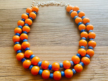 Load image into Gallery viewer, 2 Strand Wood Beaded Necklace, blue & orange Jewelry Chunky statement necklace, big beaded necklace jewelry, natural smooth wood geometric