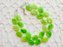 Load image into Gallery viewer, Lime Green Double Statement Necklace, Chunky Jewelry Big Beaded Necklace, sunshine neon green Necklace, earrings Jewelry Geometric set