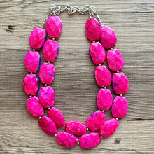 Load image into Gallery viewer, Lover Necklace Pink Statement, chunky bib beaded jewelry, Valentine blush hot pink beaded electric heart Valentines Day tie dye