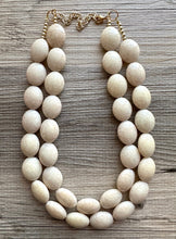 Load image into Gallery viewer, Neutral Statement Necklace, chunky beaded jewelry, chunky tan champagne necklace, color block beaded necklace, everyday jewelry