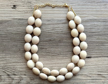 Load image into Gallery viewer, Neutral Statement Necklace, chunky beaded jewelry, chunky tan champagne necklace, color block beaded necklace, everyday jewelry