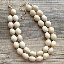 Load image into Gallery viewer, Neutral Statement Necklace, chunky beaded jewelry, chunky tan champagne necklace, color block beaded necklace, everyday jewelry