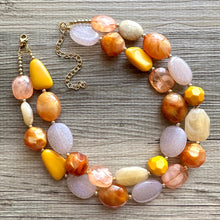 Load image into Gallery viewer, Crisp Fall Day Statement Necklace, Red Yellow Orange, 2 Strand Statement Necklace, fall colors, chunky autumn necklace, beaded mustard
