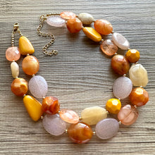 Load image into Gallery viewer, Crisp Fall Day Statement Necklace, Red Yellow Orange, 2 Strand Statement Necklace, fall colors, chunky autumn necklace, beaded mustard
