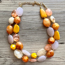 Load image into Gallery viewer, Crisp Fall Day Statement Necklace, Red Yellow Orange, 2 Strand Statement Necklace, fall colors, chunky autumn necklace, beaded mustard
