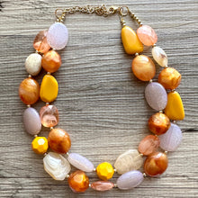 Load image into Gallery viewer, Crisp Fall Day Statement Necklace, Red Yellow Orange, 2 Strand Statement Necklace, fall colors, chunky autumn necklace, beaded mustard