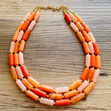 Load image into Gallery viewer, Bright Chunky Orange Statement Necklace, Big beaded jewelry, Double Strand Statement, Bib necklace peach bridesmaid wedding clementine