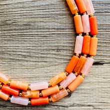 Load image into Gallery viewer, Bright Chunky Orange Statement Necklace, Big beaded jewelry, Double Strand Statement, Bib necklace peach bridesmaid wedding clementine
