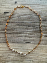 Load image into Gallery viewer, Skinny Strand Layering Necklace, Metallic gold Jewelry, Neutral holiday Jewelry, single metal strand chunky statement beaded jewels chain