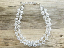 Load image into Gallery viewer, Bubble Clear Crystal Statement Necklace, Cone Faceted Beaded Everyday neutral jewelry, silver accents chunky bib necklace earring set