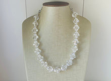 Load image into Gallery viewer, Bubble Clear Crystal Statement Necklace, Cone Faceted Beaded Everyday neutral jewelry, silver accents chunky bib necklace earring set