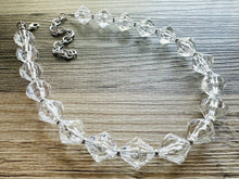 Load image into Gallery viewer, Bubble Clear Crystal Statement Necklace, Cone Faceted Beaded Everyday neutral jewelry, silver accents chunky bib necklace earring set