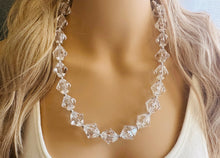 Load image into Gallery viewer, Bubble Clear Crystal Statement Necklace, Cone Faceted Beaded Everyday neutral jewelry, silver accents chunky bib necklace earring set
