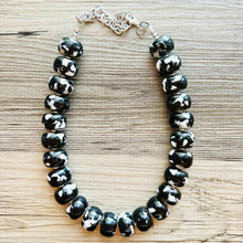 Load image into Gallery viewer, Black & White Chunky Statement Necklace single Strand Beaded jewelry, bridesmaid bib wedding, white bubble necklace resin