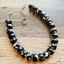 Load image into Gallery viewer, Black & White Chunky Statement Necklace single Strand Beaded jewelry, bridesmaid bib wedding, white bubble necklace resin