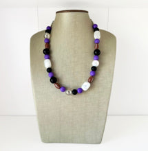 Load image into Gallery viewer, Purple Single Strand Necklace white black Jewelry, Chunky statement purple college football game mom team colors gemstone basketball spirit