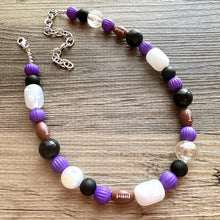 Load image into Gallery viewer, Purple Single Strand Necklace white black Jewelry, Chunky statement purple college football game mom team colors gemstone basketball spirit