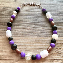 Load image into Gallery viewer, Purple Single Strand Necklace white black Jewelry, Chunky statement purple college football game mom team colors gemstone basketball spirit