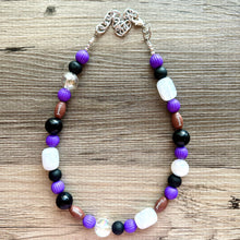 Load image into Gallery viewer, Purple Single Strand Necklace white black Jewelry, Chunky statement purple college football game mom team colors gemstone basketball spirit
