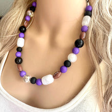 Load image into Gallery viewer, Purple Single Strand Necklace white black Jewelry, Chunky statement purple college football game mom team colors gemstone basketball spirit