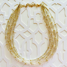 Load image into Gallery viewer, All that Glitters is GOLD, Statement 5 Strand statement necklace, pretty big beaded chunky jewelry, golden shiny metallic jewelry necklace