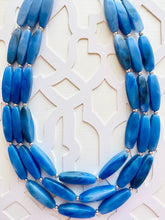 Load image into Gallery viewer, Royal Blue Triple Strand Statement Necklace, Chunky blue tube Beaded Bib Jewelry, blue jewelry, denim blue jewlery necklace silver