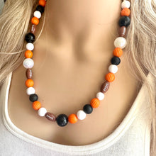 Load image into Gallery viewer, Orange Single Strand Necklace white black Jewelry, Chunky statement orange college football game mom team colors gemstone basketball spirit