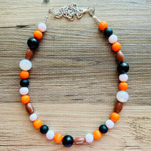 Load image into Gallery viewer, Orange Single Strand Necklace white black Jewelry, Chunky statement orange college football game mom team colors gemstone basketball spirit