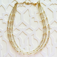 Load image into Gallery viewer, All that Glitters is GOLD, Statement 3 Strand statement necklace, pretty big beaded chunky jewelry, golden shiny metallic jewelry necklace