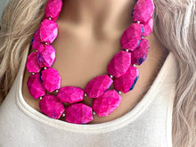 Load image into Gallery viewer, Lover Necklace Pink Statement, chunky bib beaded jewelry, Valentine blush hot pink beaded electric heart Valentines Day tie dye