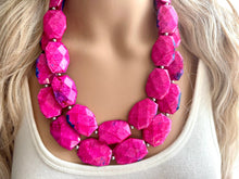 Load image into Gallery viewer, Lover Necklace Pink Statement, chunky bib beaded jewelry, Valentine blush hot pink beaded electric heart Valentines Day tie dye