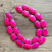 Load image into Gallery viewer, Lover Necklace Pink Statement, chunky bib beaded jewelry, Valentine blush hot pink beaded electric heart Valentines Day tie dye