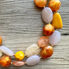 Load image into Gallery viewer, Crisp Fall Day Statement Necklace, Red Yellow Orange, 2 Strand Statement Necklace, fall colors, chunky autumn necklace, beaded mustard