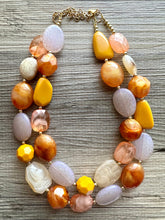 Load image into Gallery viewer, Crisp Fall Day Statement Necklace, Red Yellow Orange, 2 Strand Statement Necklace, fall colors, chunky autumn necklace, beaded mustard