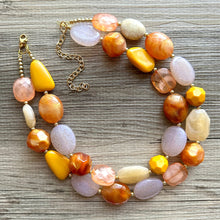 Load image into Gallery viewer, Crisp Fall Day Statement Necklace, Red Yellow Orange, 2 Strand Statement Necklace, fall colors, chunky autumn necklace, beaded mustard