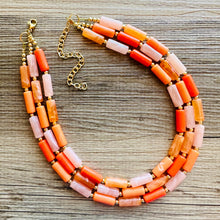 Load image into Gallery viewer, Bright Chunky Orange Statement Necklace, Big beaded jewelry, Double Strand Statement, Bib necklace peach bridesmaid wedding clementine