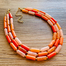 Load image into Gallery viewer, Bright Chunky Orange Statement Necklace, Big beaded jewelry, Double Strand Statement, Bib necklace peach bridesmaid wedding clementine