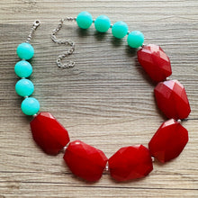 Load image into Gallery viewer, Maroon & Mint Big Bead Necklace, single Strand Statement Jewelry, deep red mint green Chunky bib bridesmaid burgundy everyday bubble jewelry