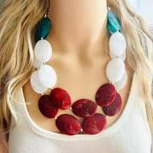 Load image into Gallery viewer, Mrs. Claus Necklace, Red & Green Holiday Jewelry, Christmas Jewelry, Red Green Jewelry, Christmas Gift Christmas Present white santa