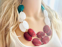 Load image into Gallery viewer, Mrs. Claus Necklace, Red & Green Holiday Jewelry, Christmas Jewelry, Red Green Jewelry, Christmas Gift Christmas Present white santa