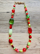Load image into Gallery viewer, Merry & Bright Long Christmas Necklace, Red Green Gold Holiday Jewelry, Christmas Jewelry, Winter Beaded Gift Christmas Present December
