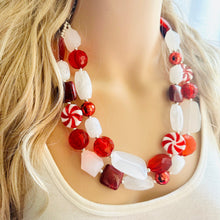 Load image into Gallery viewer, Christmas Candy Cane Necklace, Red & White stripe Holiday Jewelry, Christmas Jewelry, candy Beaded Gift Christmas Present