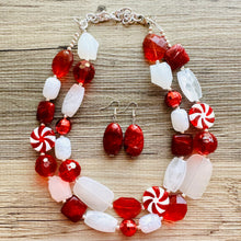 Load image into Gallery viewer, Christmas Candy Cane Necklace, Red & White stripe Holiday Jewelry, Christmas Jewelry, candy Beaded Gift Christmas Present