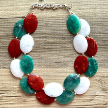 Load image into Gallery viewer, Sleigh Ride Necklace, Red & Green Holiday Jewelry, Christmas Jewelry, Red Green Jewelry, Christmas Gift Christmas Present white santa