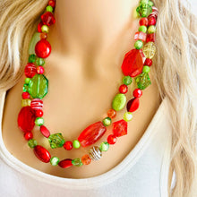 Load image into Gallery viewer, Holly Jolly Christmas Necklace, Red Green Gold Holiday Jewelry, Christmas Jewelry, Winter Jewelry, Beaded Gift Christmas Present December