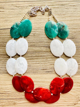 Load image into Gallery viewer, Mrs. Claus Necklace, Red & Green Holiday Jewelry, Christmas Jewelry, Red Green Jewelry, Christmas Gift Christmas Present white santa